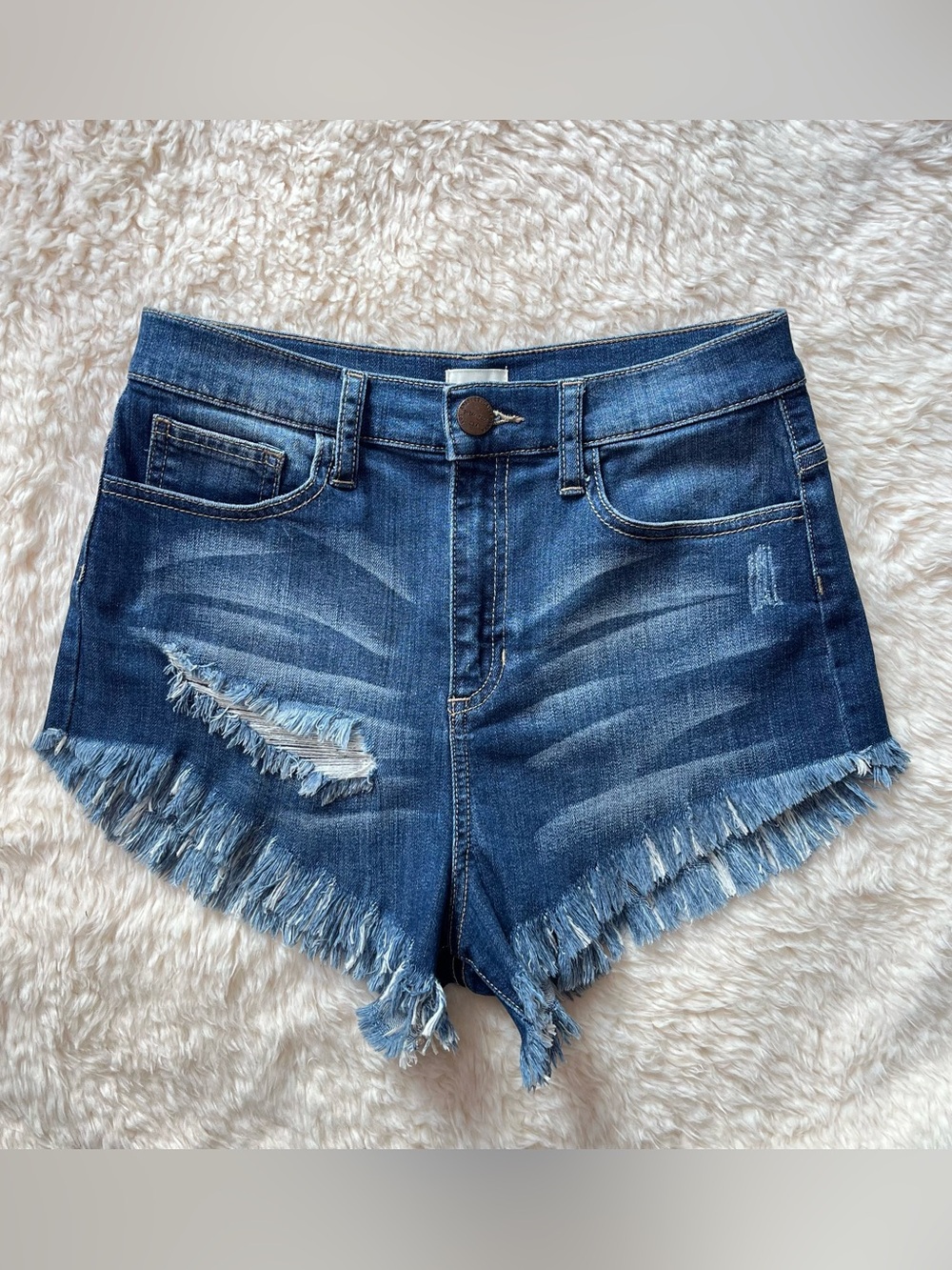 Sneak Peek High-Rise Distressed Denim Cut Off Jean Shorts Stretch Women’s Small